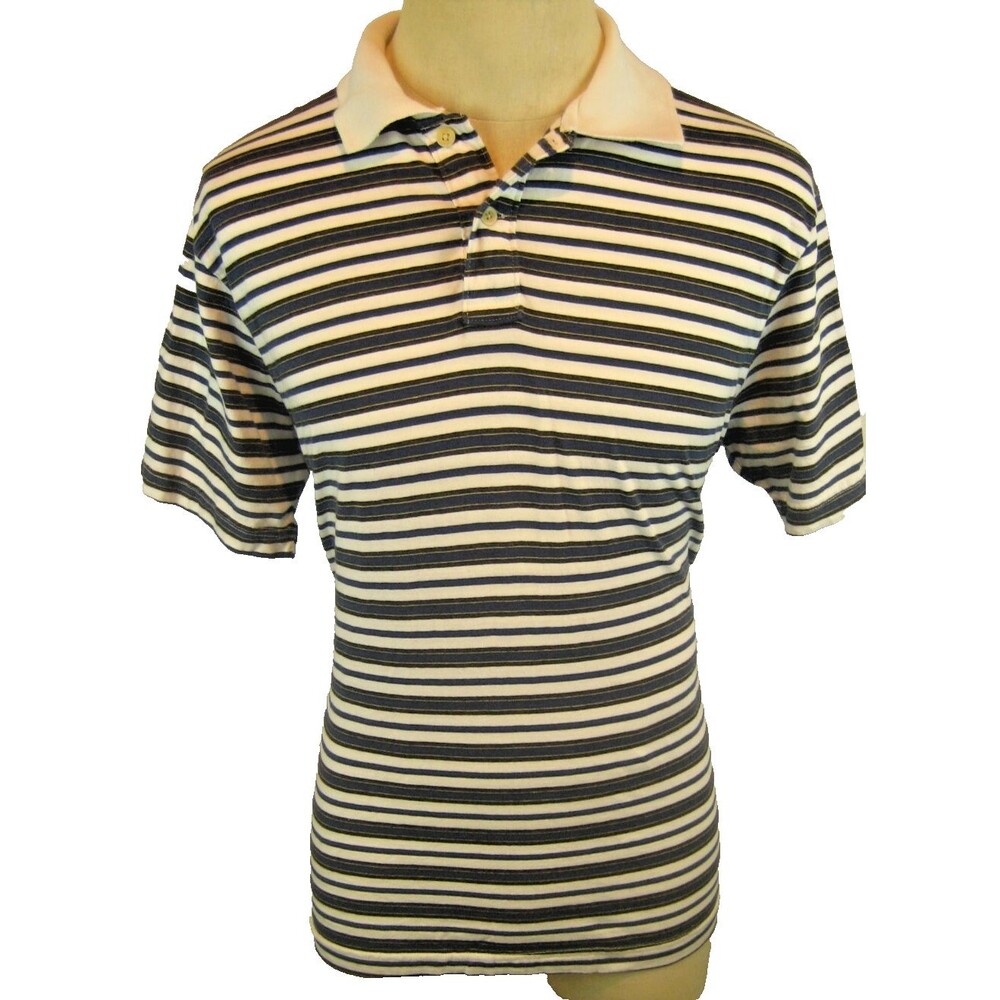 Mens String Theory Navy Stripe SS Golf Polo Cotton Casual Shirt sz L